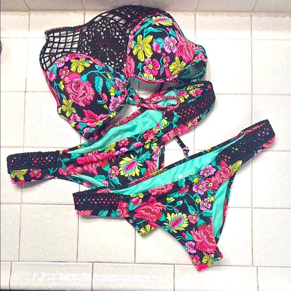 Shade & Shore Floral Bikini with Black Accents